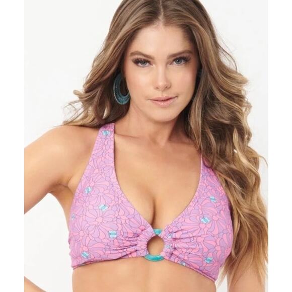 Unique Vintage Other - Unique Vintage 1970’s Pink and Purple Floral Bikini Top 1X 16 NWOT